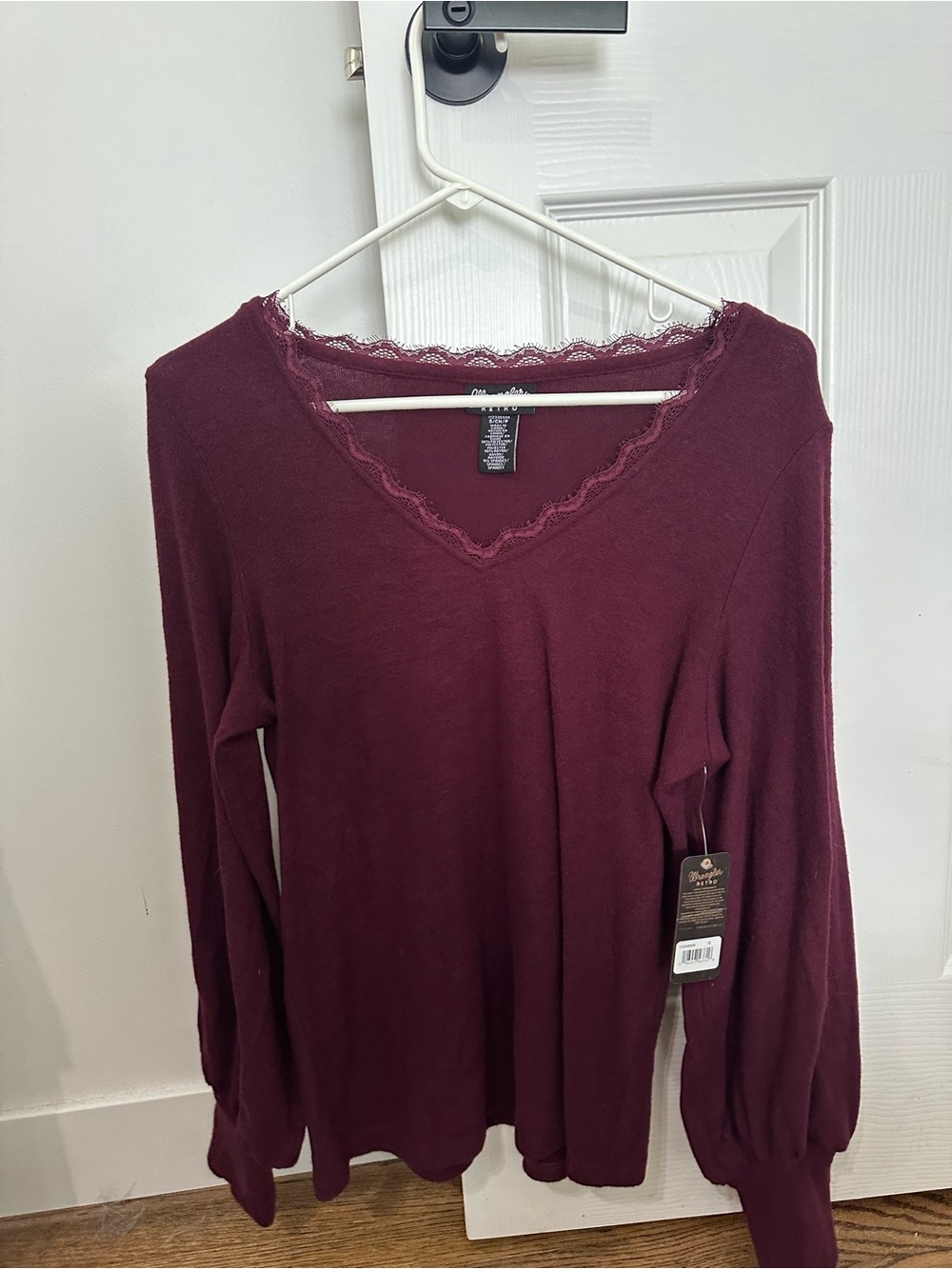 Wrangler Women's Long Sleeve V-Neck Top - Burgundy
